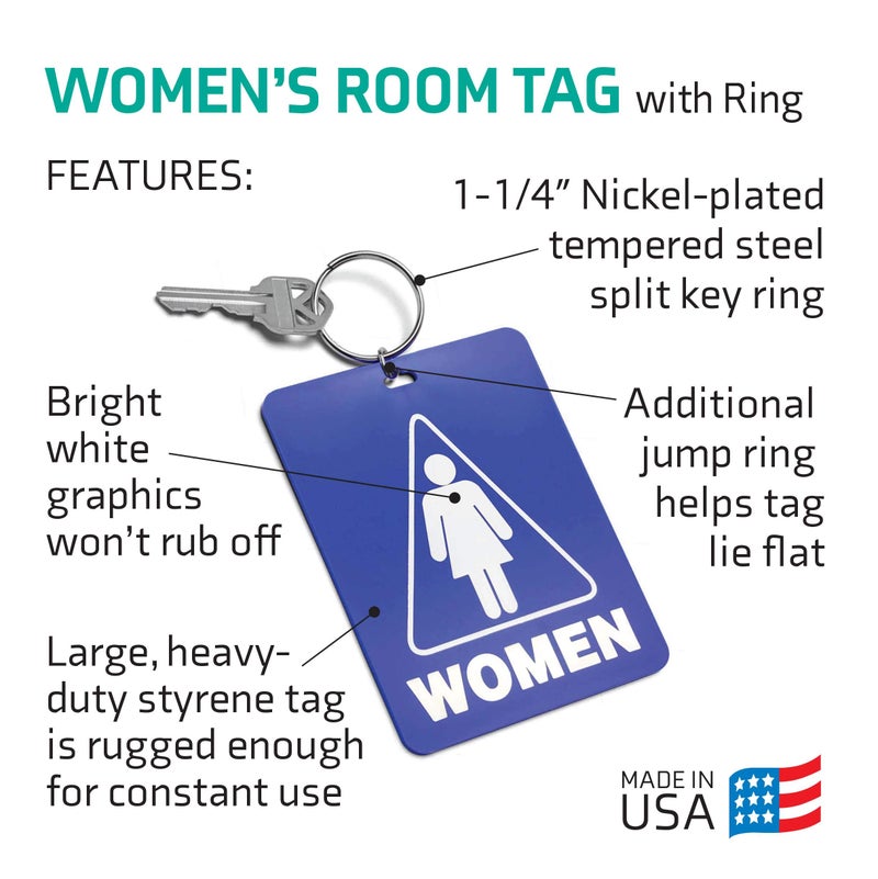 Lucky Line - Women's Restroom Pass Key Tag, Plastic with Split Key Ring Keychain Identifier for Restaurant, Office, Gas Station, 1 Per Pack (53001) - Image 2